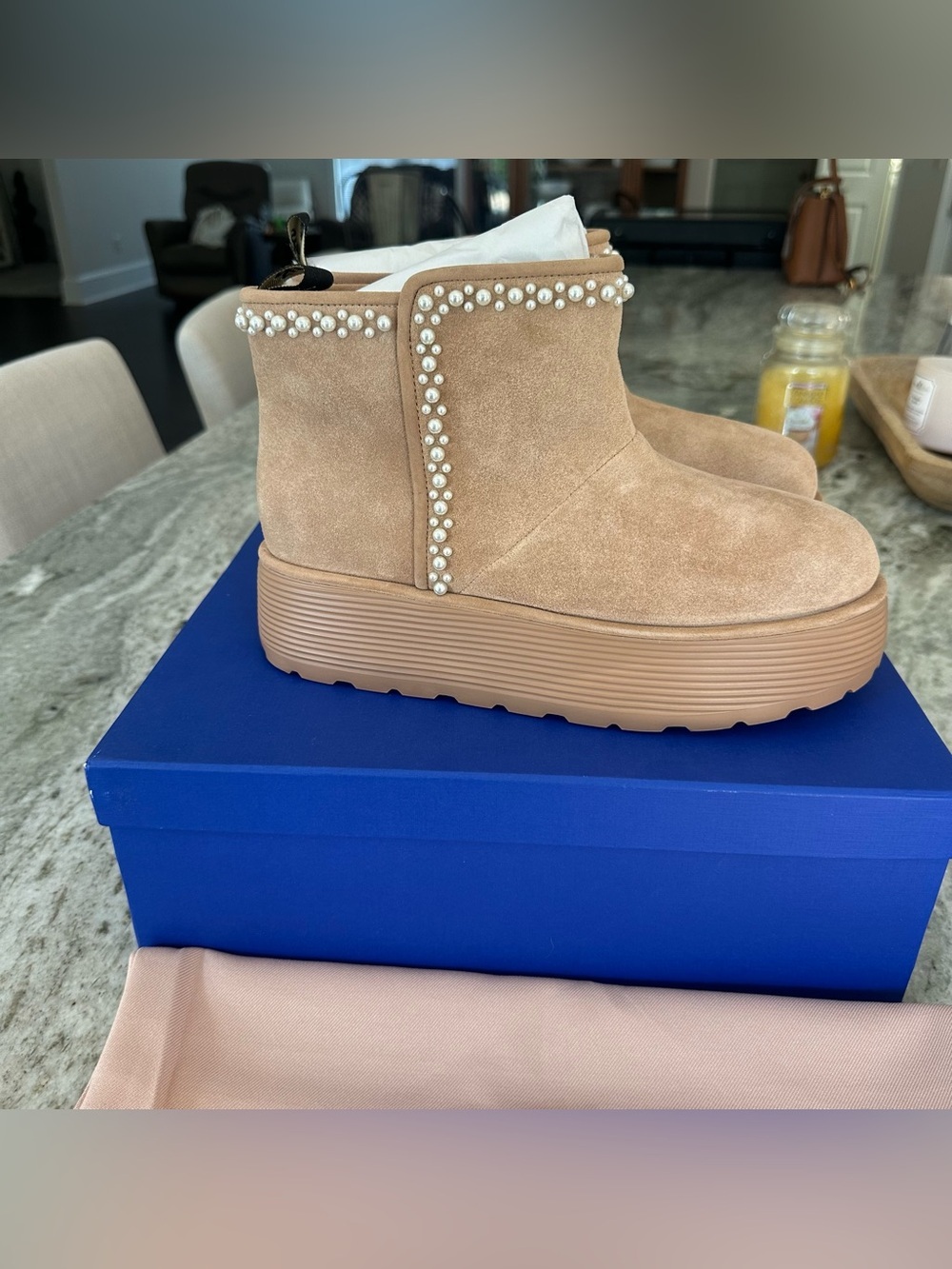 Stuart Weitzman Women Nellie Pearl Flatform Booties size 9 New with Box - Picture 4 of 10